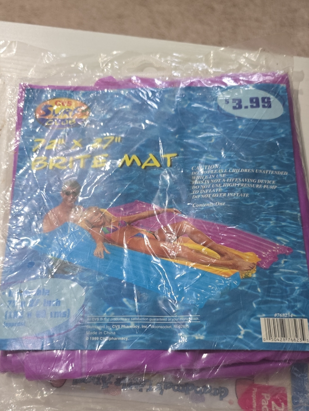 Vintage 90s CVS Surf Brite Mat Pool Float. New In Bag. Purple.